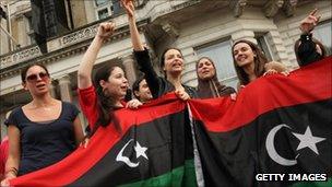 Celebrations outside the Libyan embassy in London