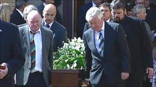 Huw Ceredig's coffin is brought out of the Bridgend Tabernacle