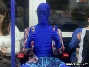 Blue man on underground