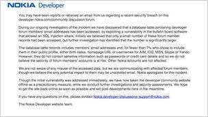 Nokia hack announcement page