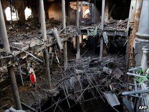 The 32 Brigades' bomb-damaged HQ in Tripoli (29 August 2011)
