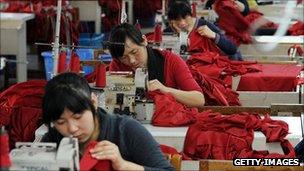 Workers in a garment factory in China