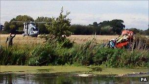 The wreckage of the Red Arrow by the River Stour
