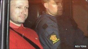 Anders Behring Breivik leaves court, 25 July