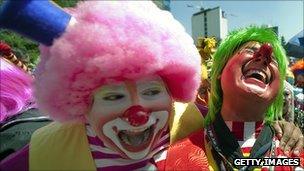 Clowns laughing