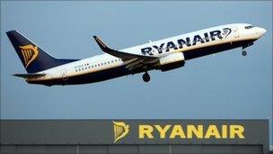 Ryanair plane and building