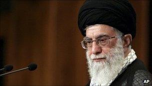 Iranian Supreme Leader Ayatollah Ali Khamenei, attends the opening of an international Islamic conference, in Tehran, Iran, Saturday, Sept 17
