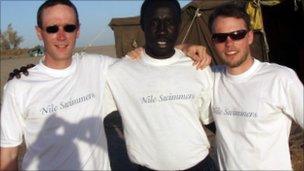 Project founders Dan Graham (left) and Tom Mecrow (right) with participant turned trainer Emmanual
