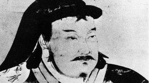 A representation of Kublai Khan, the Mongol ruler, circa 1260