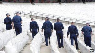 Police officers at the Olympic Stadium