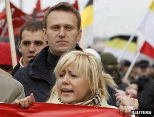 Alexei Navalny (middle of picture) attends the Russian march in Moscow, 4 November