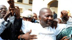 Leading Nigerian comic actor Babatunde Omidina, known by the stage name as Baba Suwe, after being freed on bail - 4 November 2011