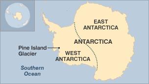 Map of Antarctica showing Pine Island Glacier