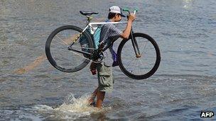 Cyclist in flood