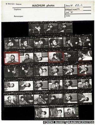 Rene Burri's contact sheet of pictures of Che Guevara