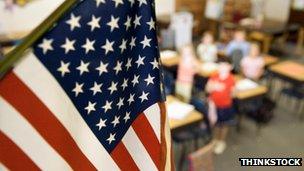 American flag in a classroom