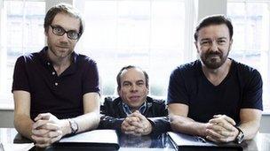 Stephen Merchant, Warwick Davis and Ricky Gervais in Life's Too Short