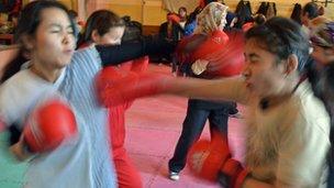 Girls boxing in Afghanistan