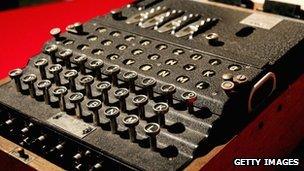 An Enigma coding machine that was used by the Germans in WWII