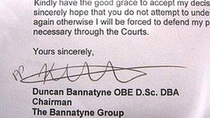 Llythyr Duncan Bannatyne