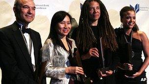 National Book Award winners Stephen Greenblatt, Thanhha Lai, Nikky Finney and Jesmyn Ward
