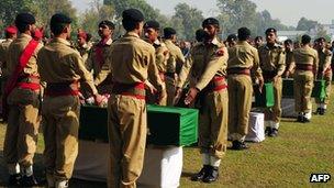 Funerals of 24 soldiers in Peshawar, Pakistan, on 27 November 2011