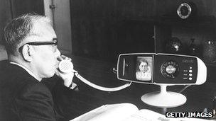 Toshiba executive with videophone in 1968