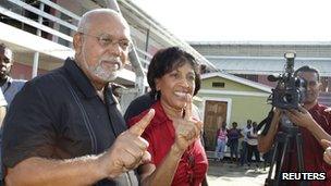 Donald Ramotar and his wife after casting their votes