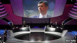 Gary Speed image on screen at Euro 2012 in Kiev