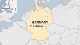Map of Germany showing Koblenz