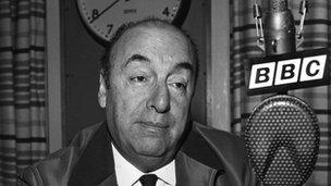 Pablo Neruda on a visit to the BBC Latin American service in 1965