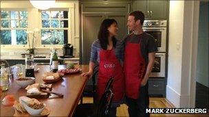 Mark Zuckerberg and girlfriend in kitchen