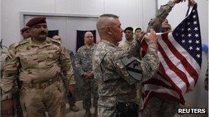 US troops hand over Camp Kalsu to Iraqi troops (11 Dec 2011)