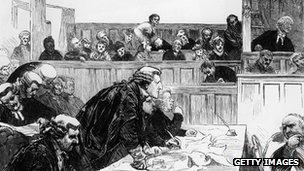 Solicitor General Sir John Coleridge representing the Tichborne family during the trial of the Tichborne Claimant, 1873 - 1874