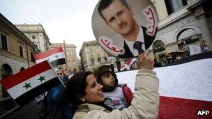 A small rally in support of Syrian President Bashar al-Assad in Rome, Italy on 22 November 2011