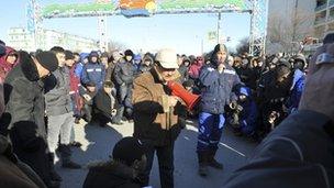 Protesters rally in Aktau, Kazakhstan, 18 December
