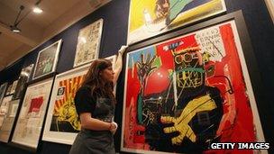 Artworks on display at an auction house