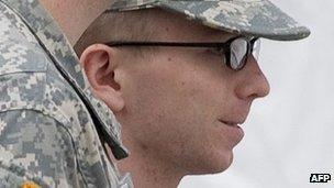 Bradley Manning arrives at the hearing. 18 Dec 2011