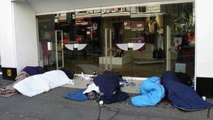 Homeless people sleeping on London streets