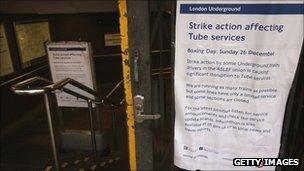Tube strike notice on Boxing Day 2010