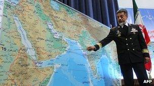 Admiral Habibollah Sayari outlines naval manoeuvres near the Strait of Hormuz