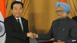 Japanese prime minister Yoshihiko Noda and Indian Prime Minister Manmohan Singh