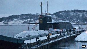 The Yekaterinburg nuclear submarine docked near Murmansk (December 2010)