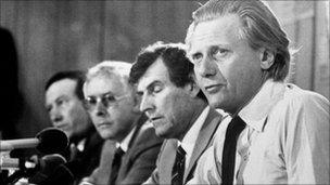 File photo dated 05/08/81 of Environment Secretary Michael Heseltine at a press conference in Liverpool