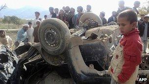 Roadside bomb attack in Alingar district of Laghman province, Afghanistan. Nov 2011