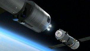 Artist's impression of Shenzhou 8 docking with Tiangong-1