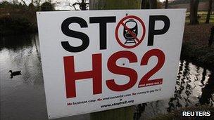 Sign in Little Missenden, Buckinghamshire, protesting against HS2