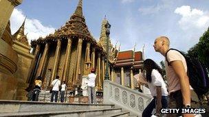 Foreign tourists at the Golden Buddha temple in Bangkok, Thailand (file image)