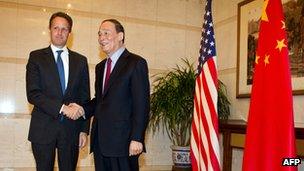 US Treasury Secretary Timothy Geithner with Chinese Vice Premier Wang Qishan