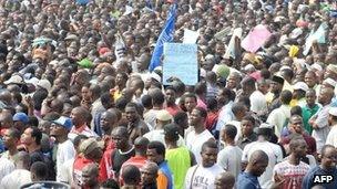 A huge crowd at a rally in Lagos on Wednesday 11 January 2012